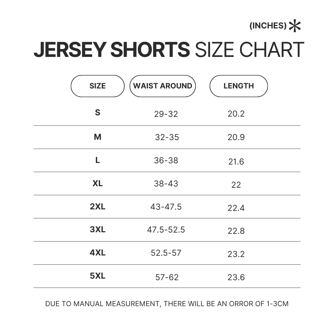 Jersey Shorts Size Chart - BTS UK Shop