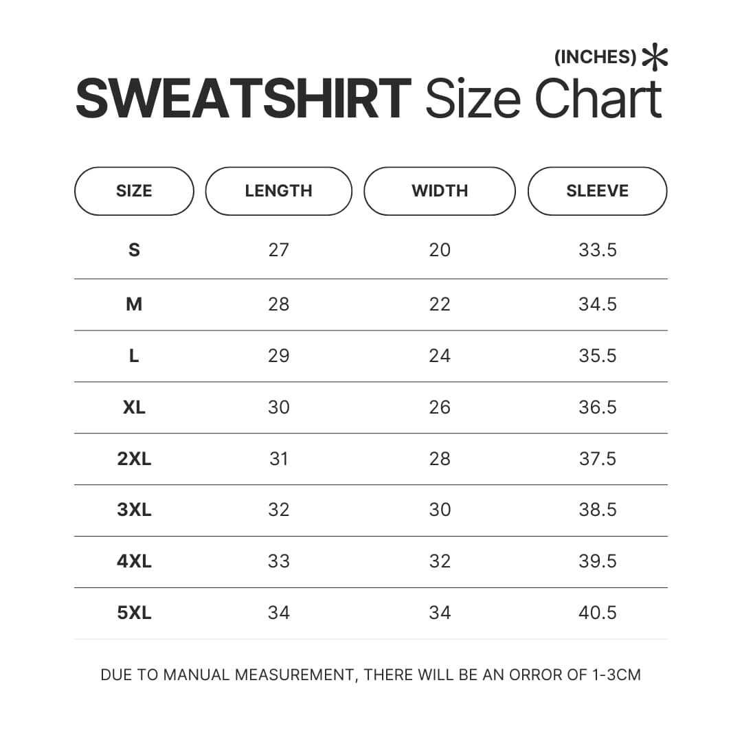 Sweatshirt Size Chart - BTS UK Shop
