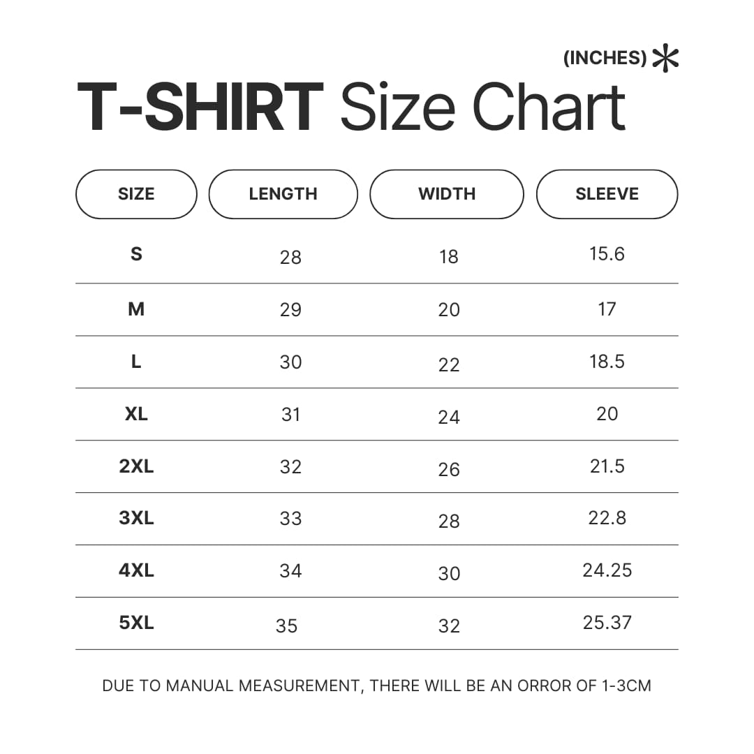 T shirt Size Chart - BTS UK Shop