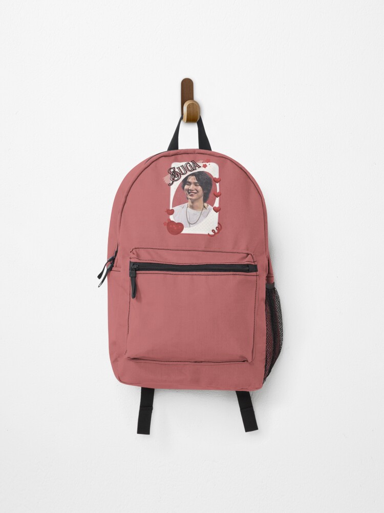 Bts Suga Kpop Boy Group Card Red Aesthetic Collage Design Backpack