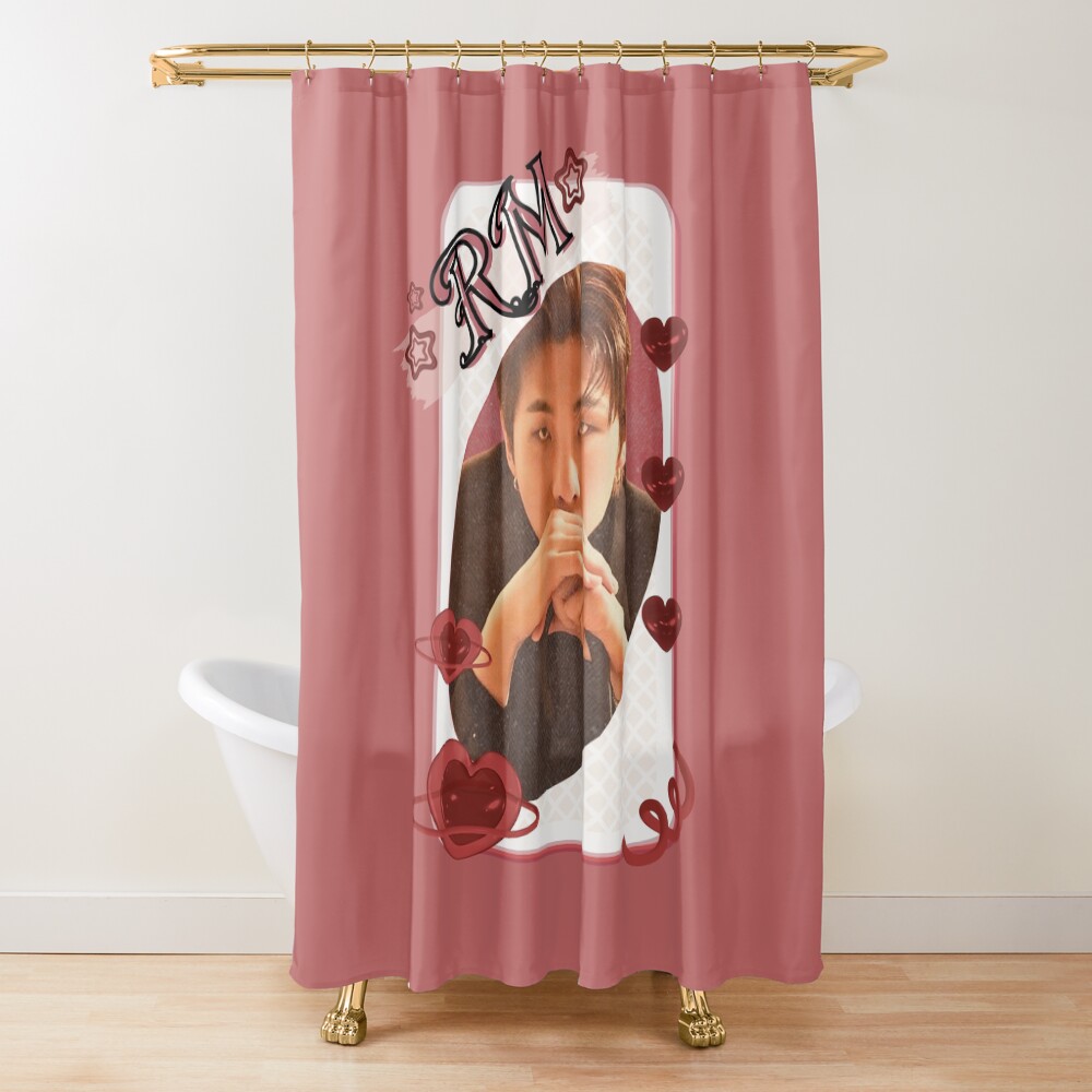 Bts Rm Kpop Boy Group Card Red Aesthetic Collage Design Shower Curtain