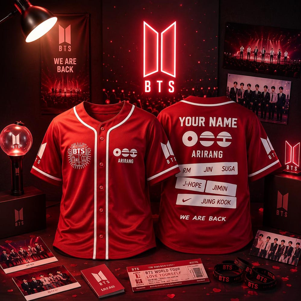 Custom Name BTS Arirang Red Baseball Jersey